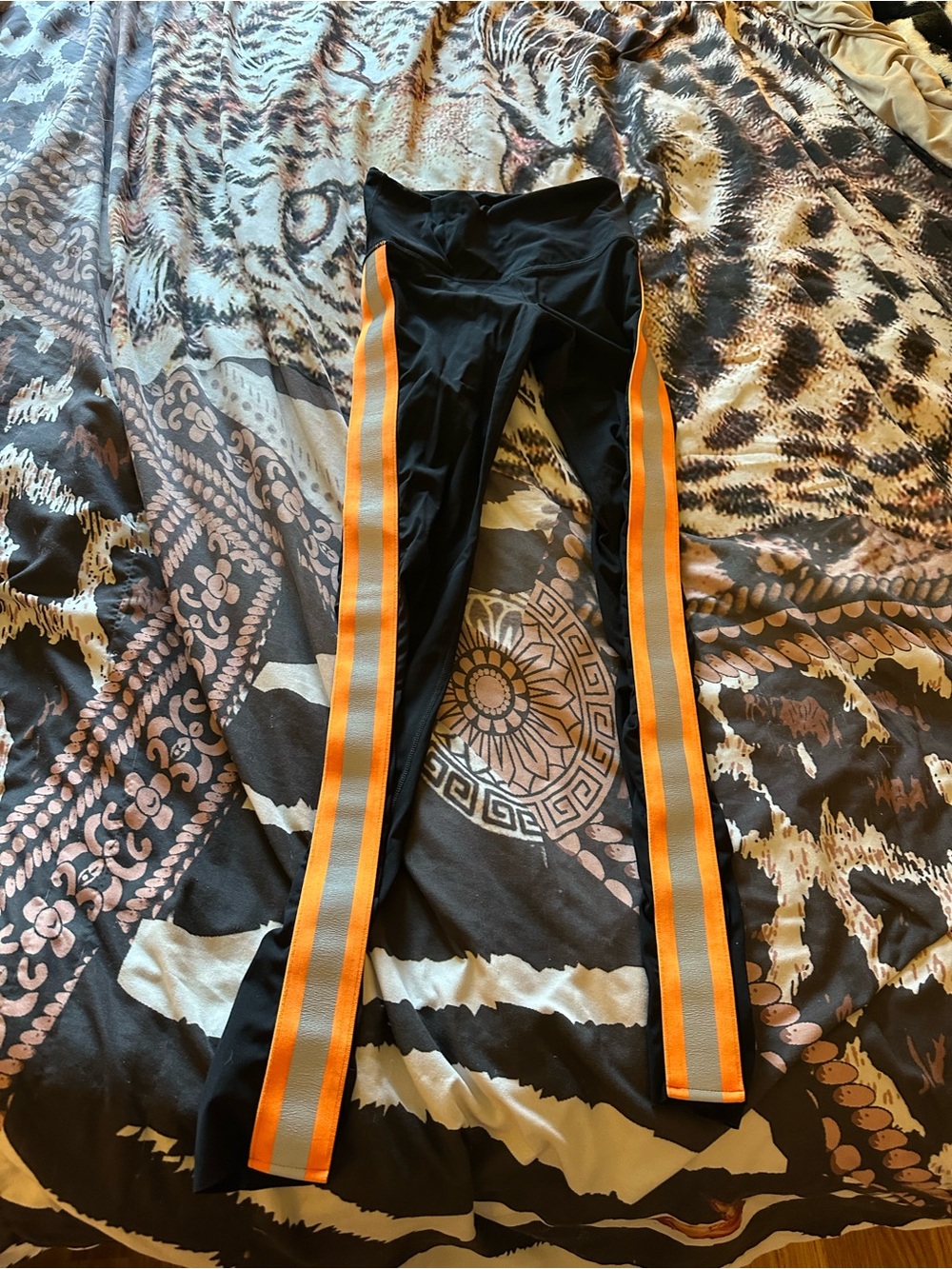 Noli Black Leggings with Orange Reflective Side Stripes